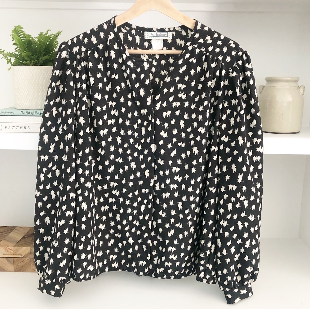 Vintage Liz Baker Black and White Blouse